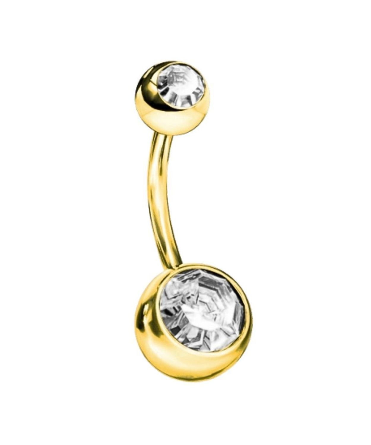 Kolczyk do Pępka Tytan G23 z Podwójnym Kryształkiem – Hipoalergiczny Banan, Kolor Złoty gold.jpg